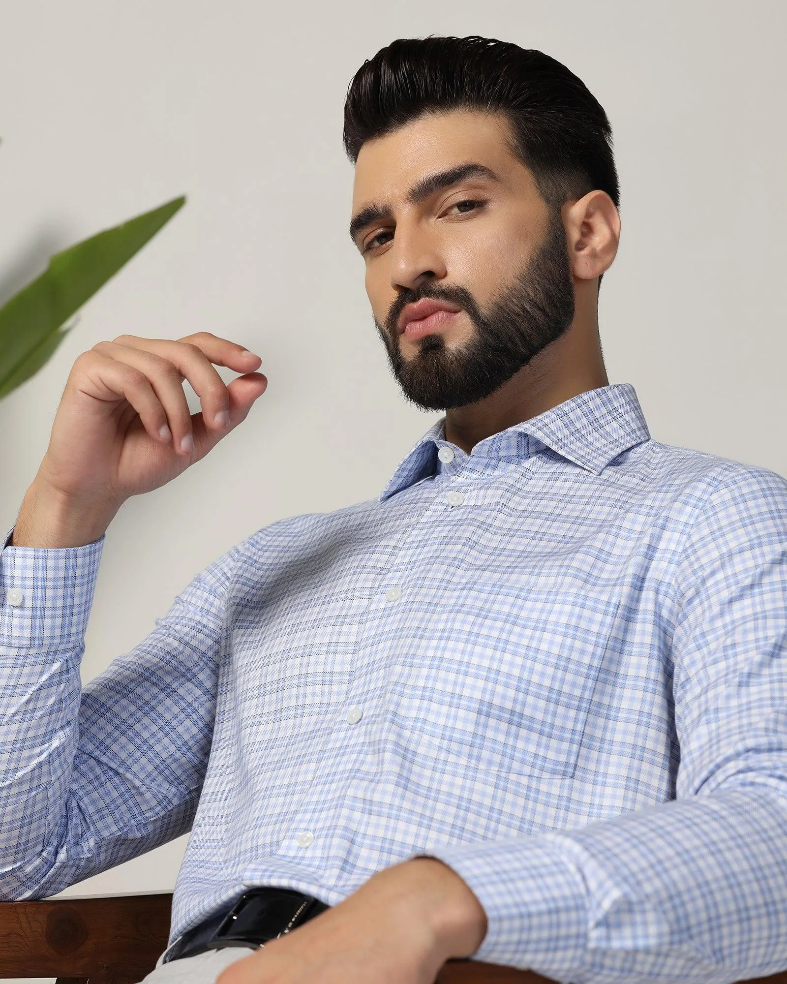 Non Iron Formal Blue Check Shirt - Blake
