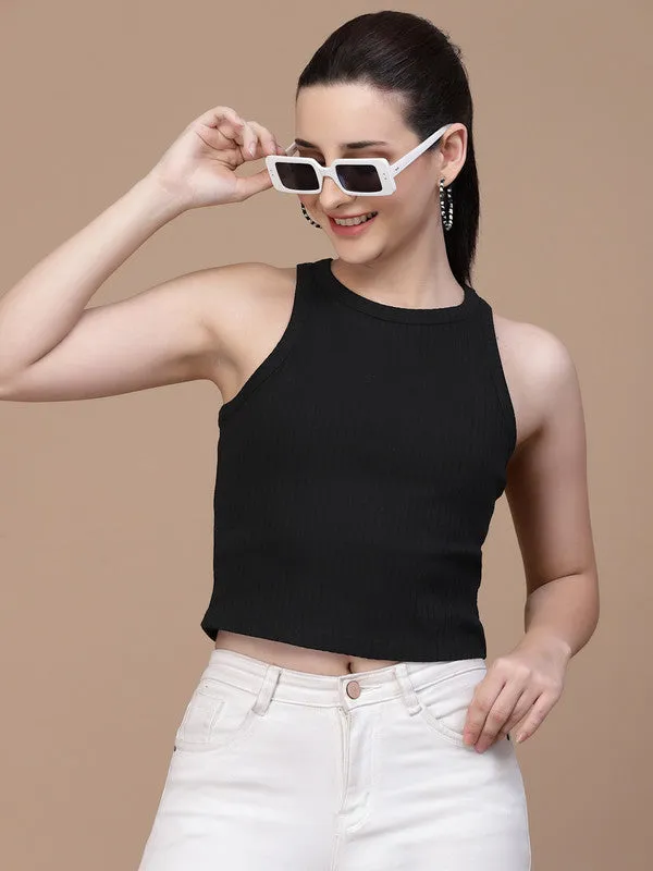 Odour Free Sleeveless Round Neck Crop Top For Women