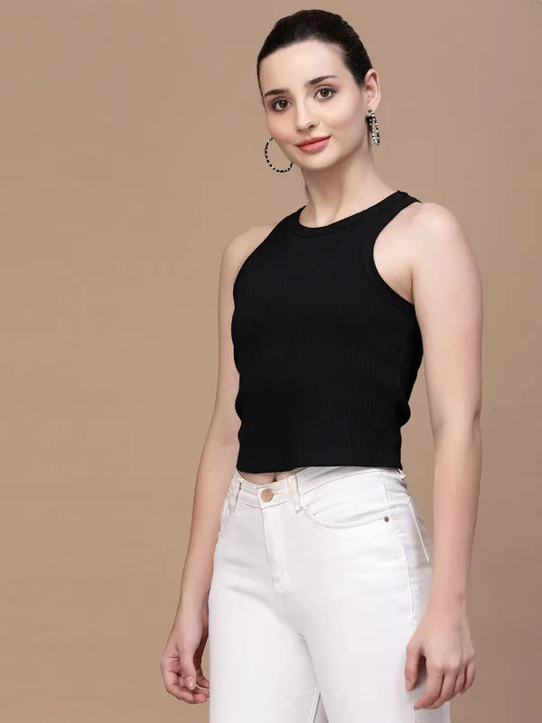 Odour Free Sleeveless Round Neck Crop Top For Women