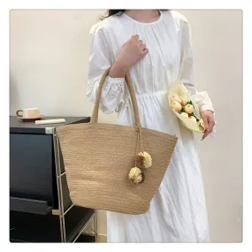 Pom Pom Straw Bag-Showtown