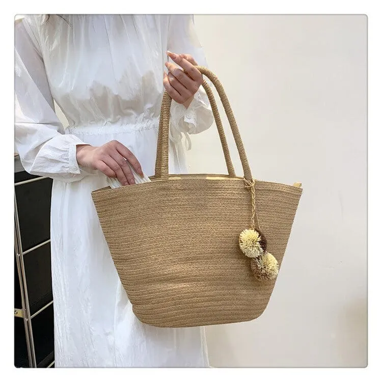 Pom Pom Straw Bag-Showtown