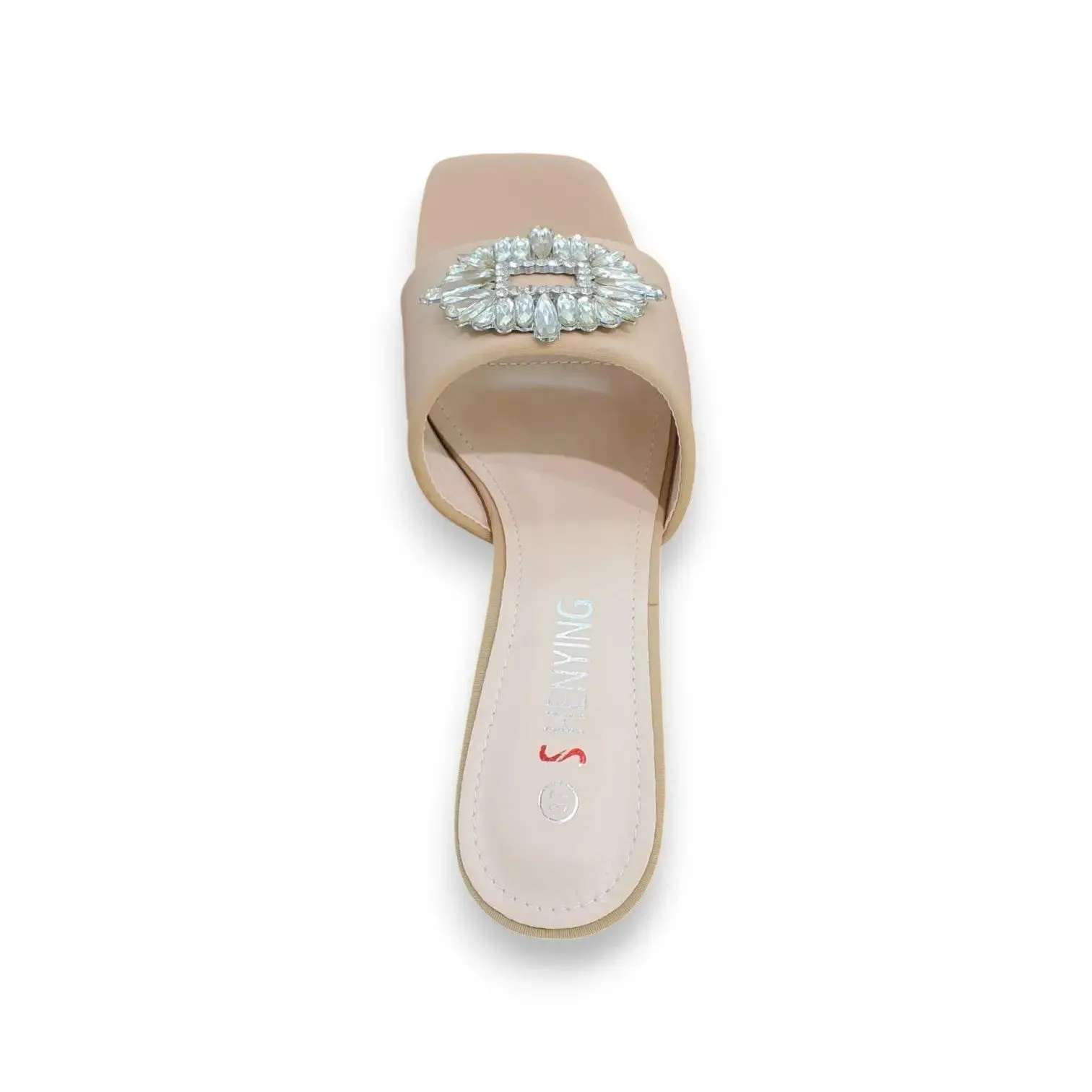 Shenying Women's Block Heel Mules with Square Embellished Buckle
