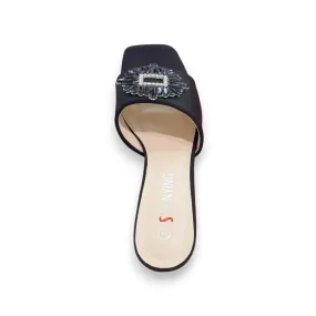 Shenying Women's Block Heel Mules with Square Embellished Buckle