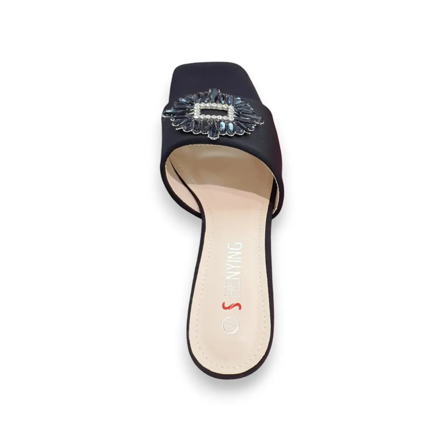 Shenying Women's Block Heel Mules with Square Embellished Buckle