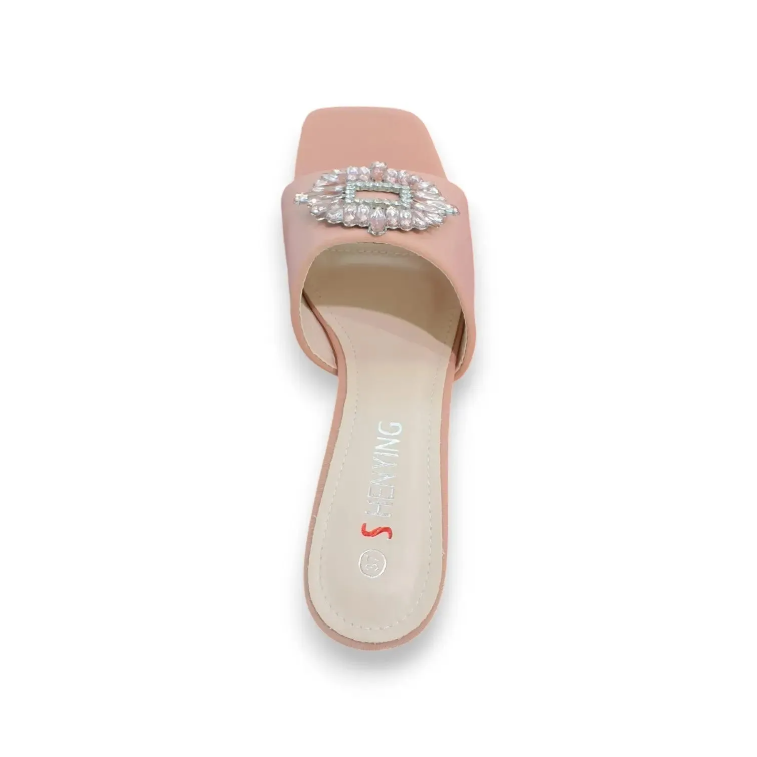 Shenying Women's Block Heel Mules with Square Embellished Buckle