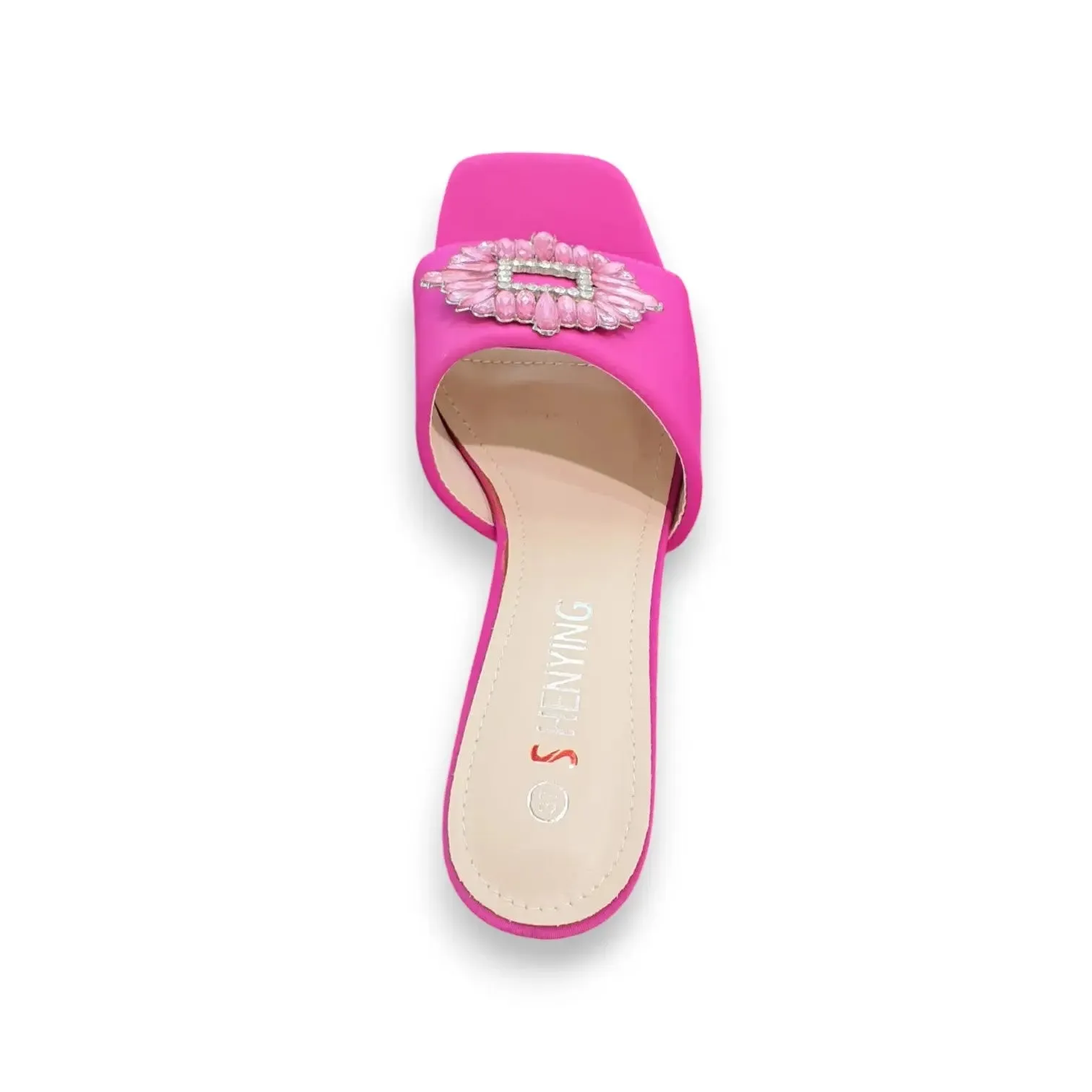 Shenying Women's Block Heel Mules with Square Embellished Buckle