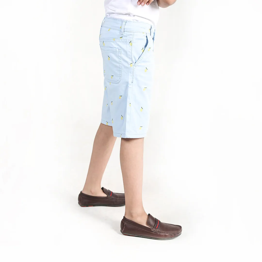 Sky Blue Printed Twill Shorts