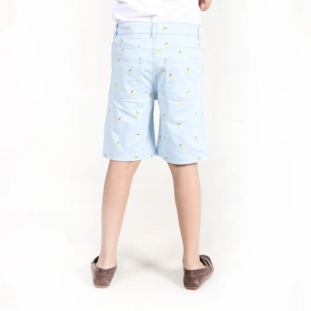 Sky Blue Printed Twill Shorts