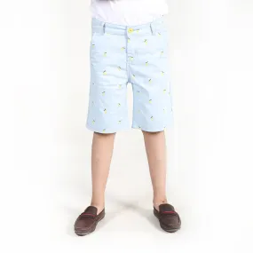 Sky Blue Printed Twill Shorts