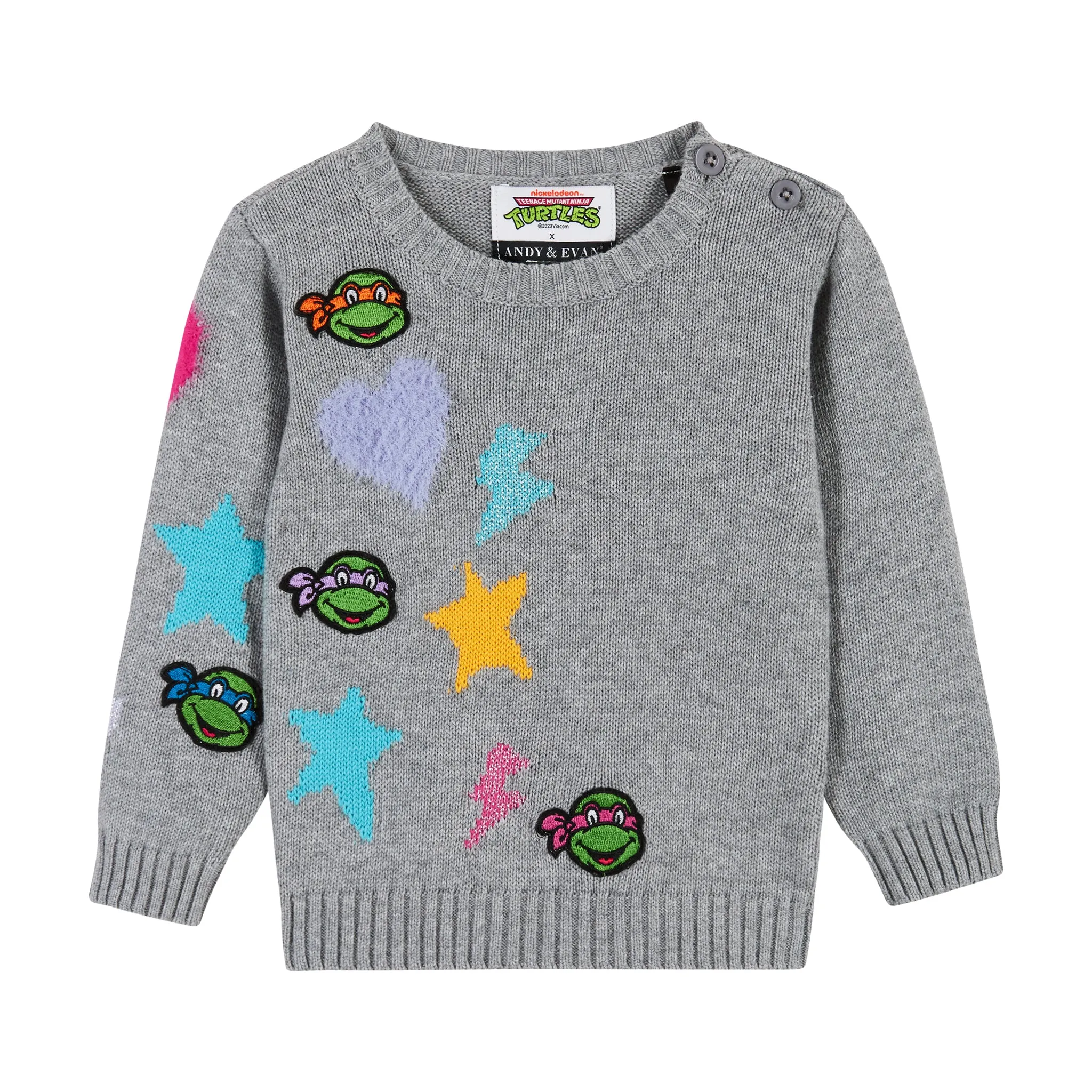 TMNT x Andy & Evan® | Chenille Heart & Star Sweater Set | Grey