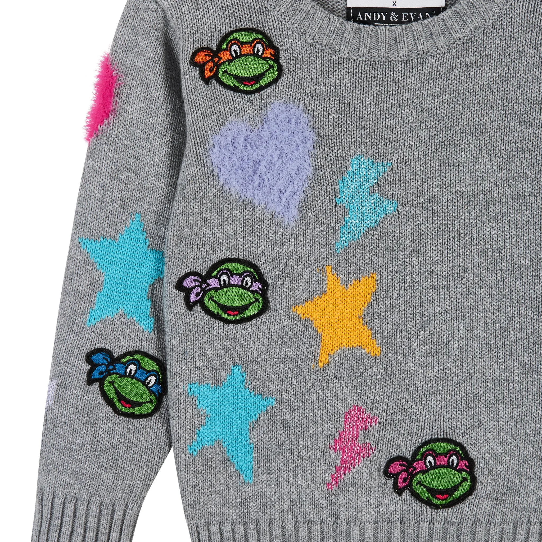 TMNT x Andy & Evan® | Chenille Heart & Star Sweater Set | Grey