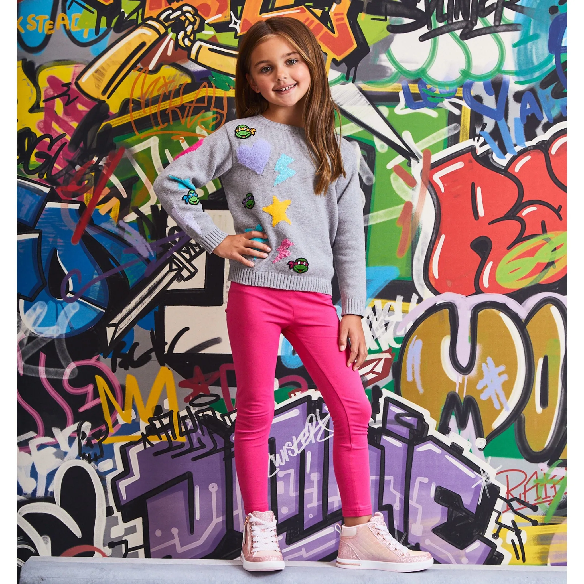 TMNT x Andy & Evan® | Chenille Heart & Star Sweater Set | Grey