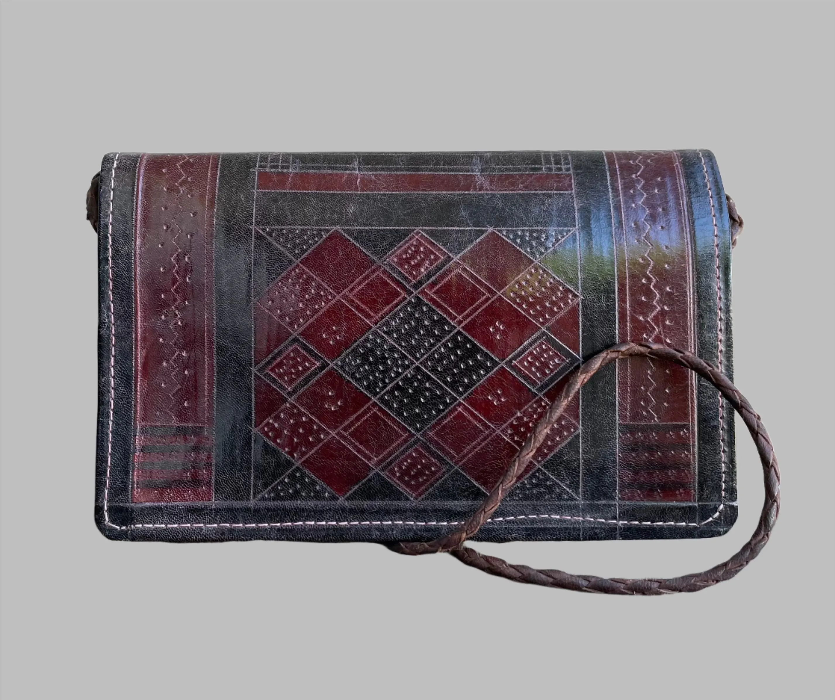 Tuareg Leather Handbag, Fulani Clutch Bag, Handmade Vintage Style