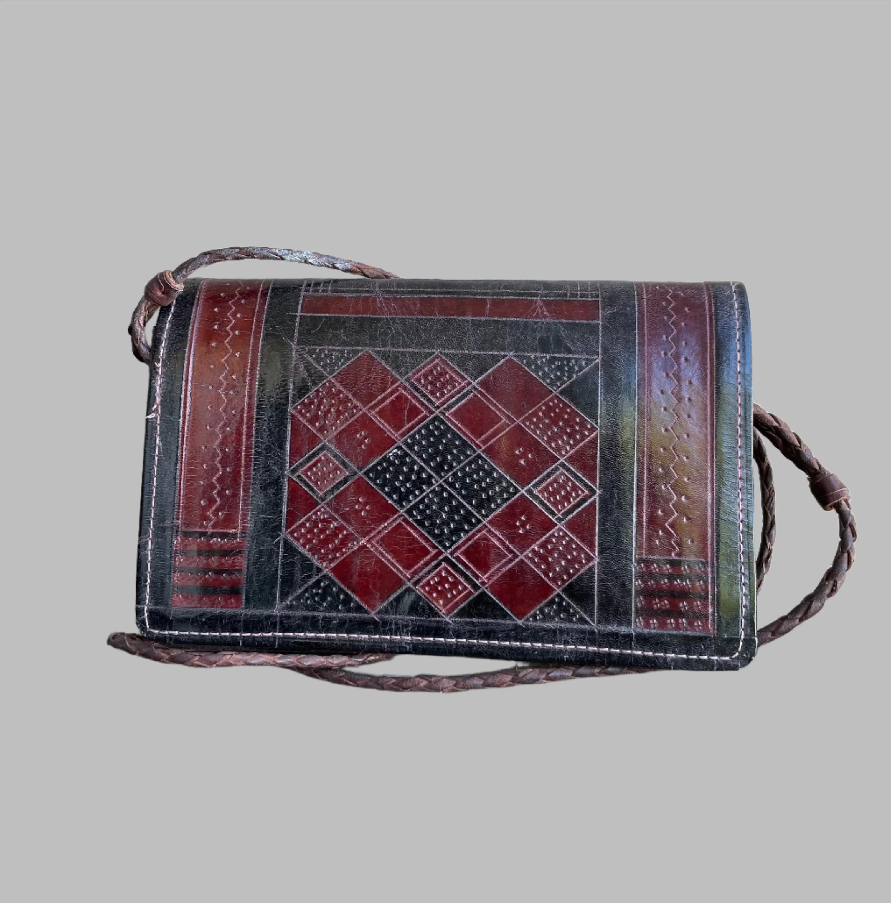 Tuareg Leather Handbag, Fulani Clutch Bag, Handmade Vintage Style
