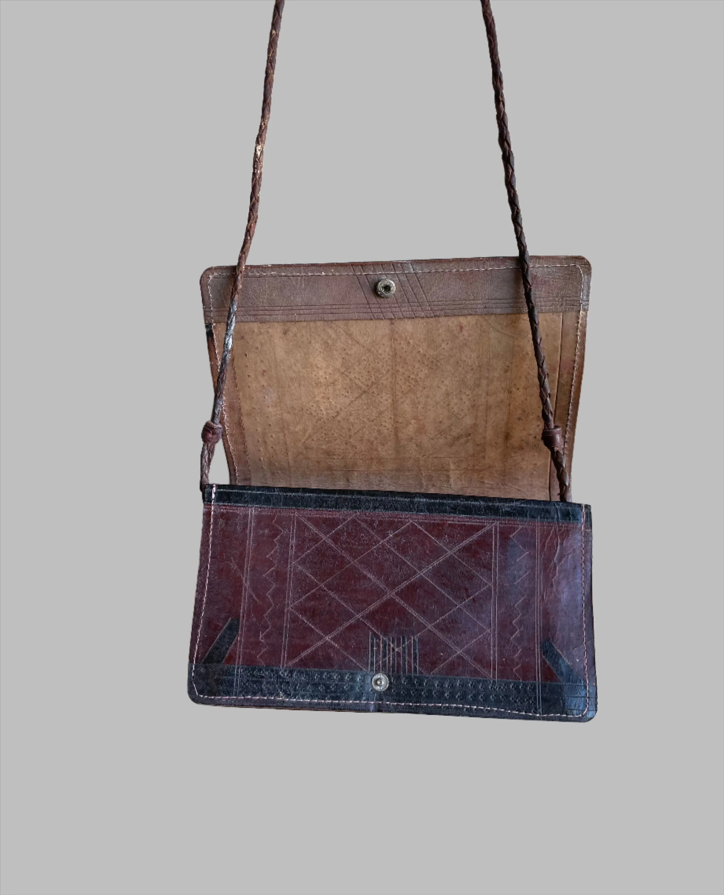 Tuareg Leather Handbag, Fulani Clutch Bag, Handmade Vintage Style