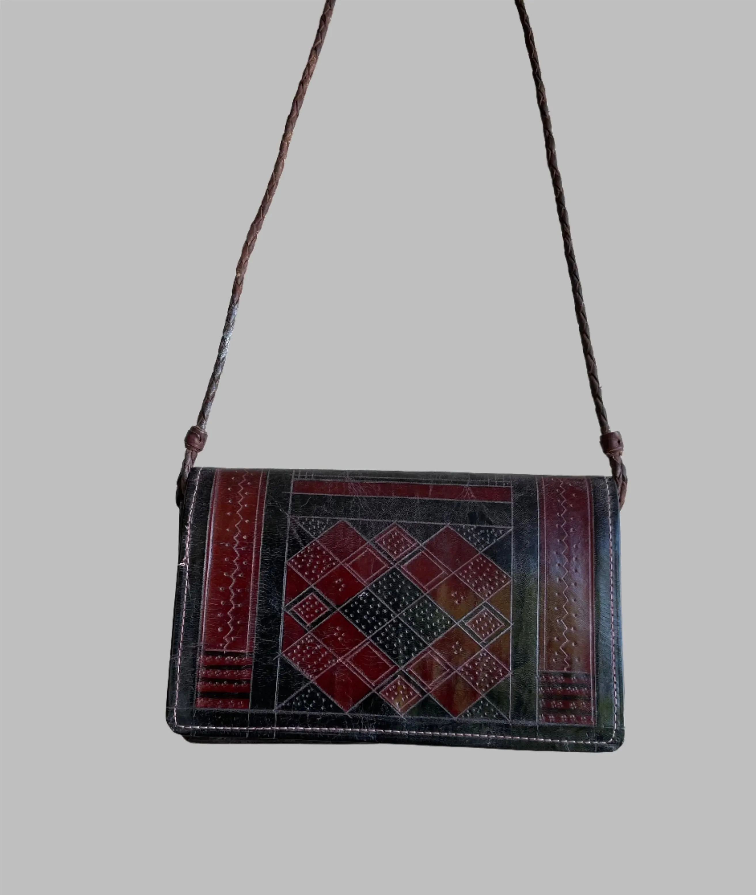 Tuareg Leather Handbag, Fulani Clutch Bag, Handmade Vintage Style